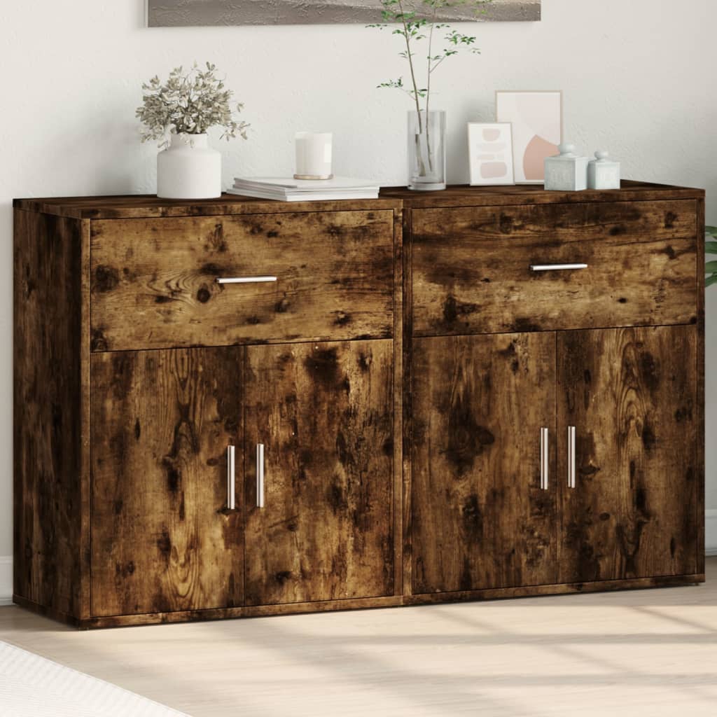 Dressoirs 2 st 60x31x70 cm bewerkt hout gerookt eikenkleurig is nu te koop bij PeponiXL, paradijselijk wonen!