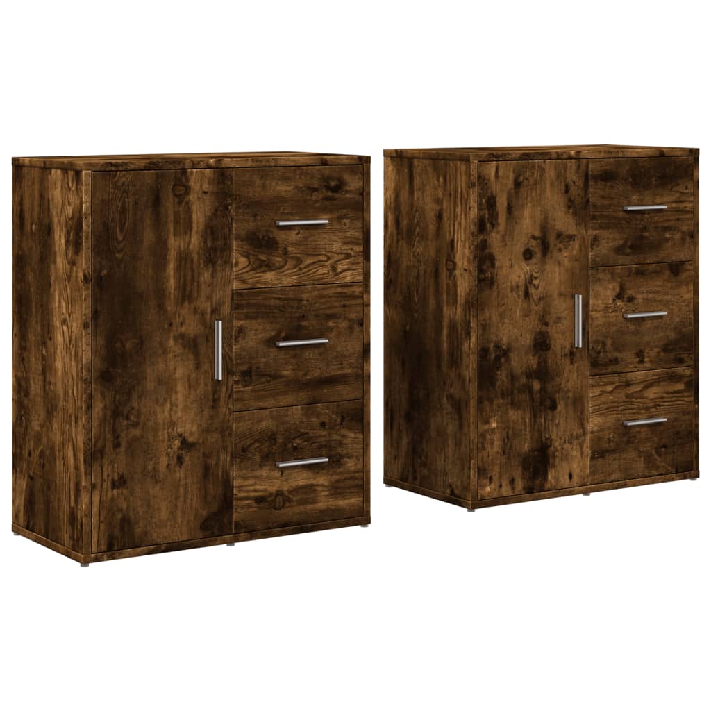 Dressoirs 2 st 60x31x70 cm bewerkt hout gerookt eikenkleurig is nu te koop bij PeponiXL, paradijselijk wonen!