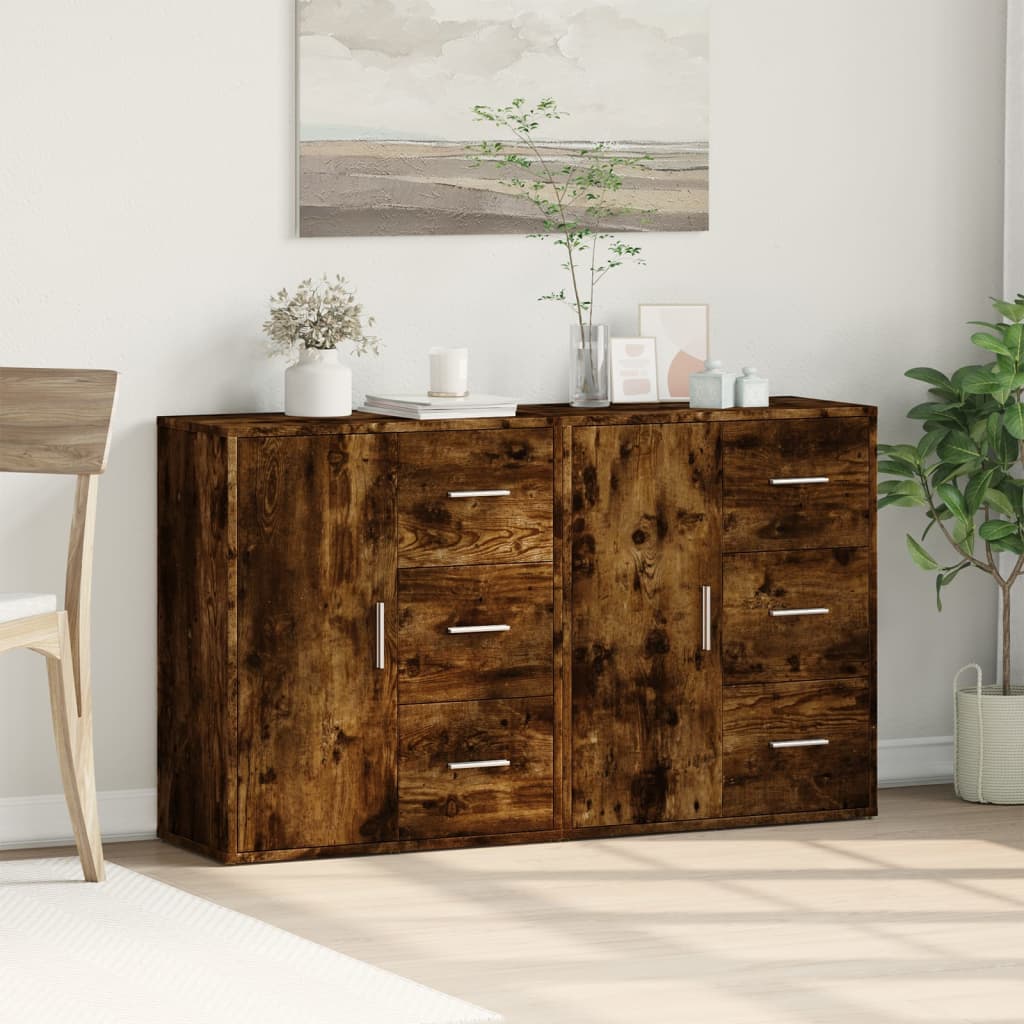 Dressoirs 2 st 60x31x70 cm bewerkt hout gerookt eikenkleurig is nu te koop bij PeponiXL, paradijselijk wonen!