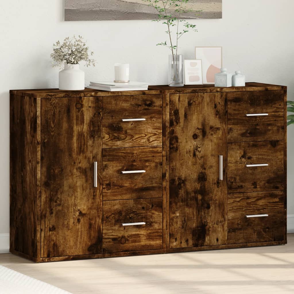 Dressoirs 2 st 60x31x70 cm bewerkt hout gerookt eikenkleurig is nu te koop bij PeponiXL, paradijselijk wonen!