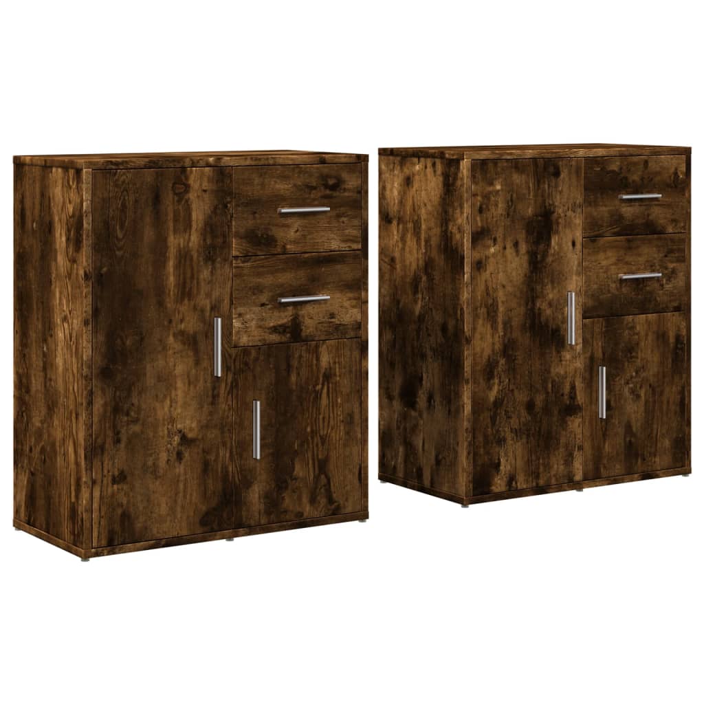 Dressoirs 2 st 60x31x70 cm bewerkt hout gerookt eikenkleurig is nu te koop bij PeponiXL, paradijselijk wonen!