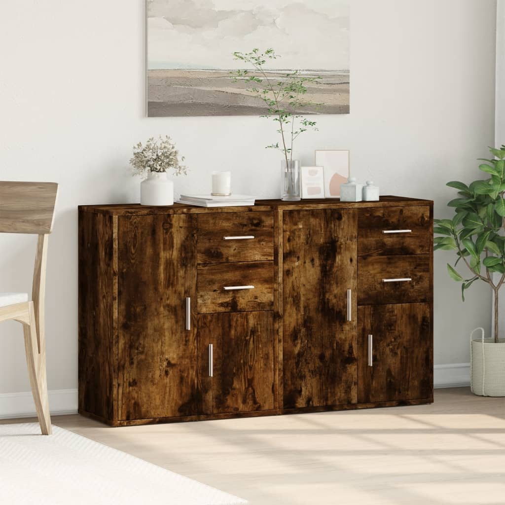 Dressoirs 2 st 60x31x70 cm bewerkt hout gerookt eikenkleurig is nu te koop bij PeponiXL, paradijselijk wonen!