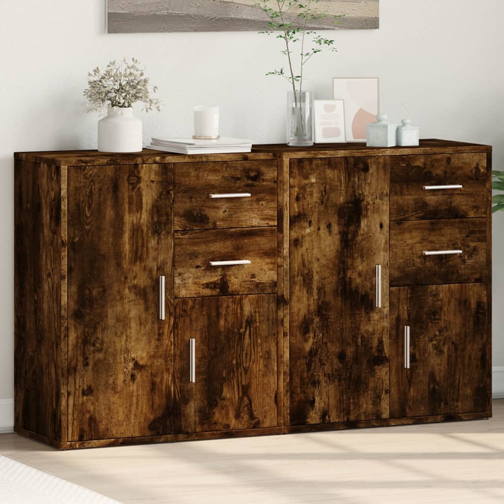 Dressoirs 2 st 60x31x70 cm bewerkt hout gerookt eikenkleurig is nu te koop bij PeponiXL, paradijselijk wonen!