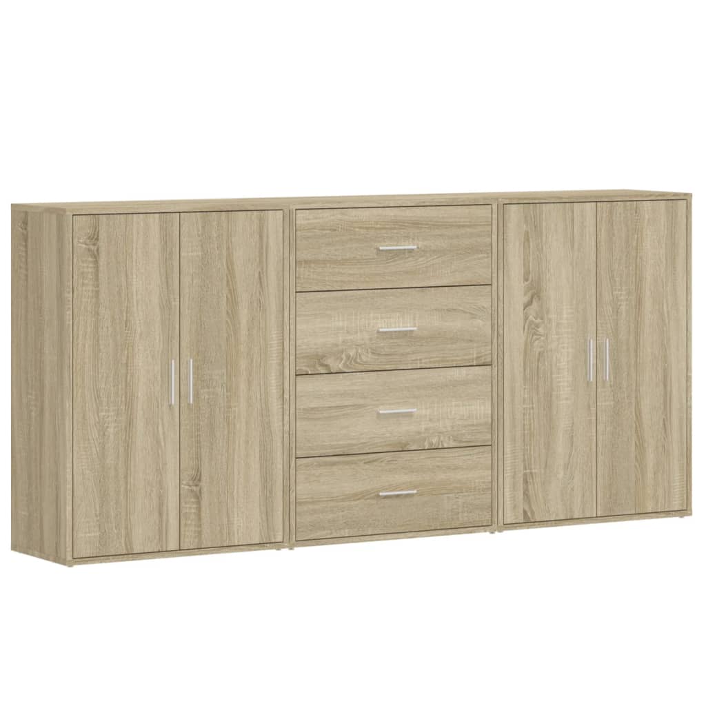 Dressoirs 3 st 60x31x84 cm bewerkt hout sonoma eikenkleurig is nu te koop bij PeponiXL, paradijselijk wonen!