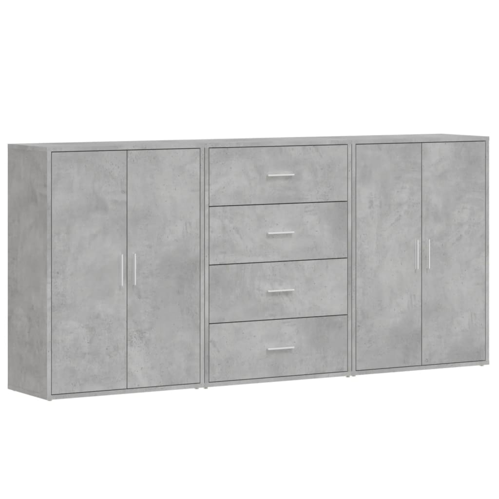 Dressoirs 3 st 60x31x84 cm bewerkt hout betongrijs is nu te koop bij PeponiXL, paradijselijk wonen!