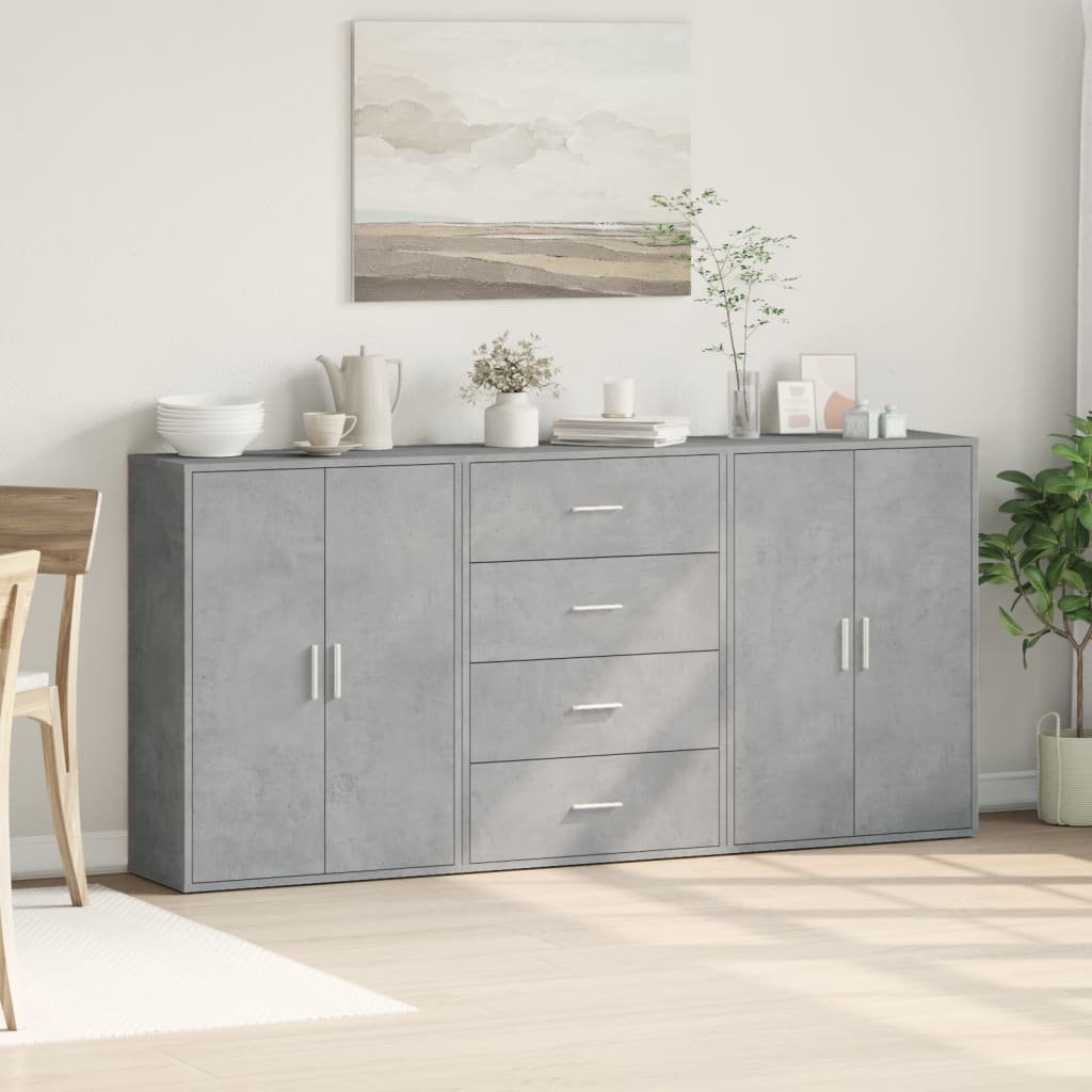 Dressoirs 3 st 60x31x84 cm bewerkt hout betongrijs is nu te koop bij PeponiXL, paradijselijk wonen!