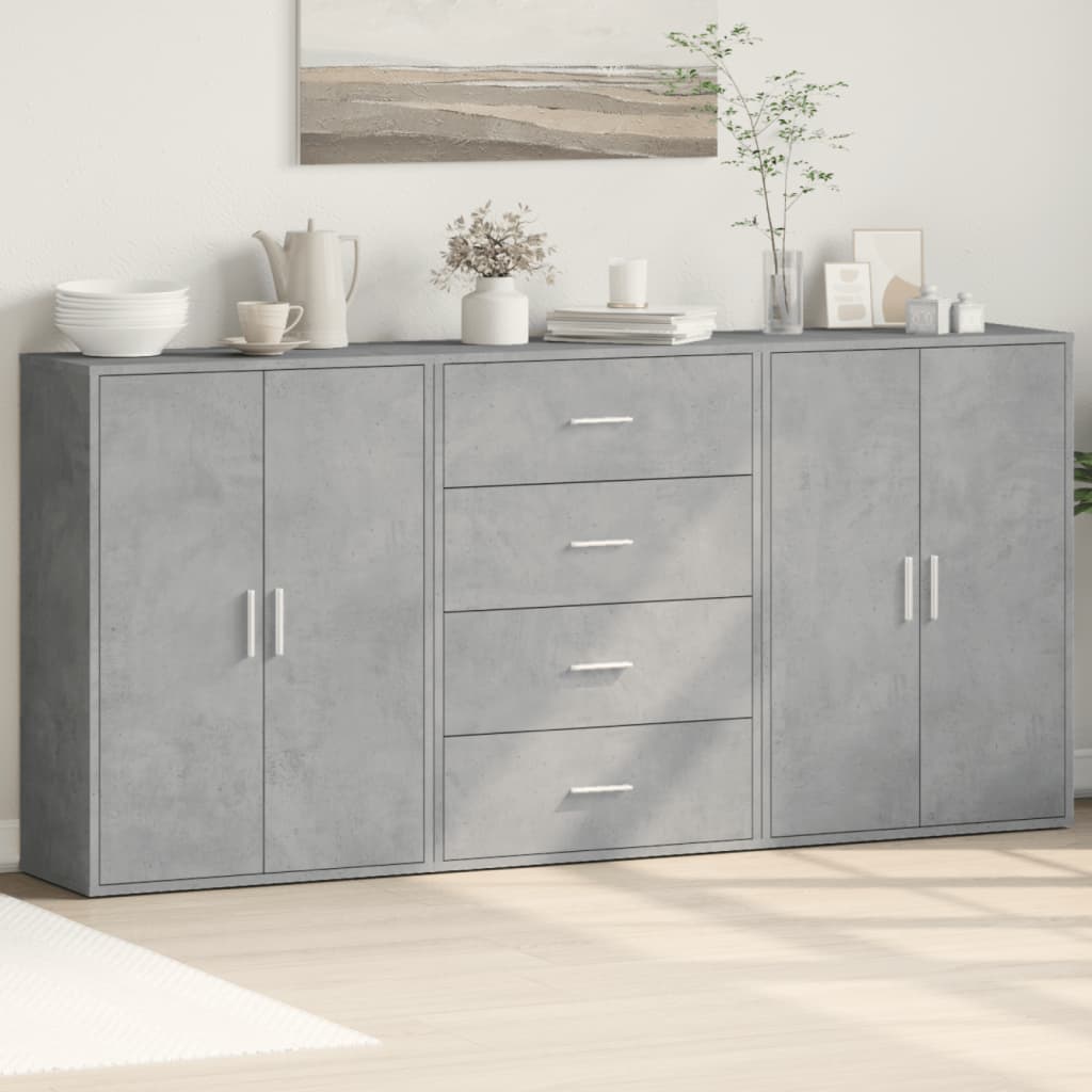Dressoirs 3 st 60x31x84 cm bewerkt hout betongrijs is nu te koop bij PeponiXL, paradijselijk wonen!