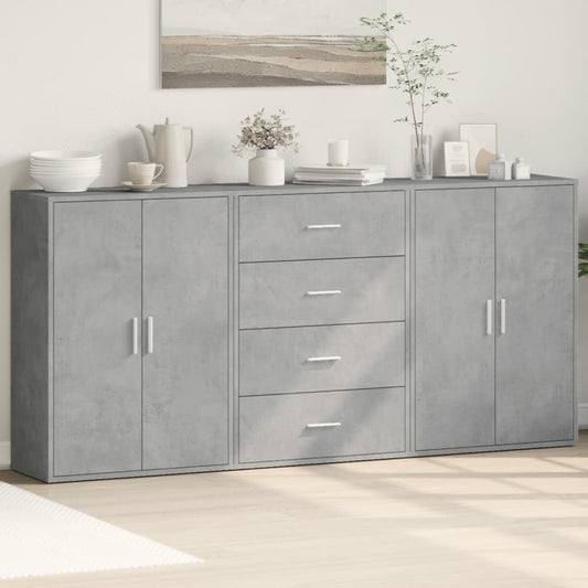 Dressoirs 3 st 60x31x84 cm bewerkt hout betongrijs is nu te koop bij PeponiXL, paradijselijk wonen!