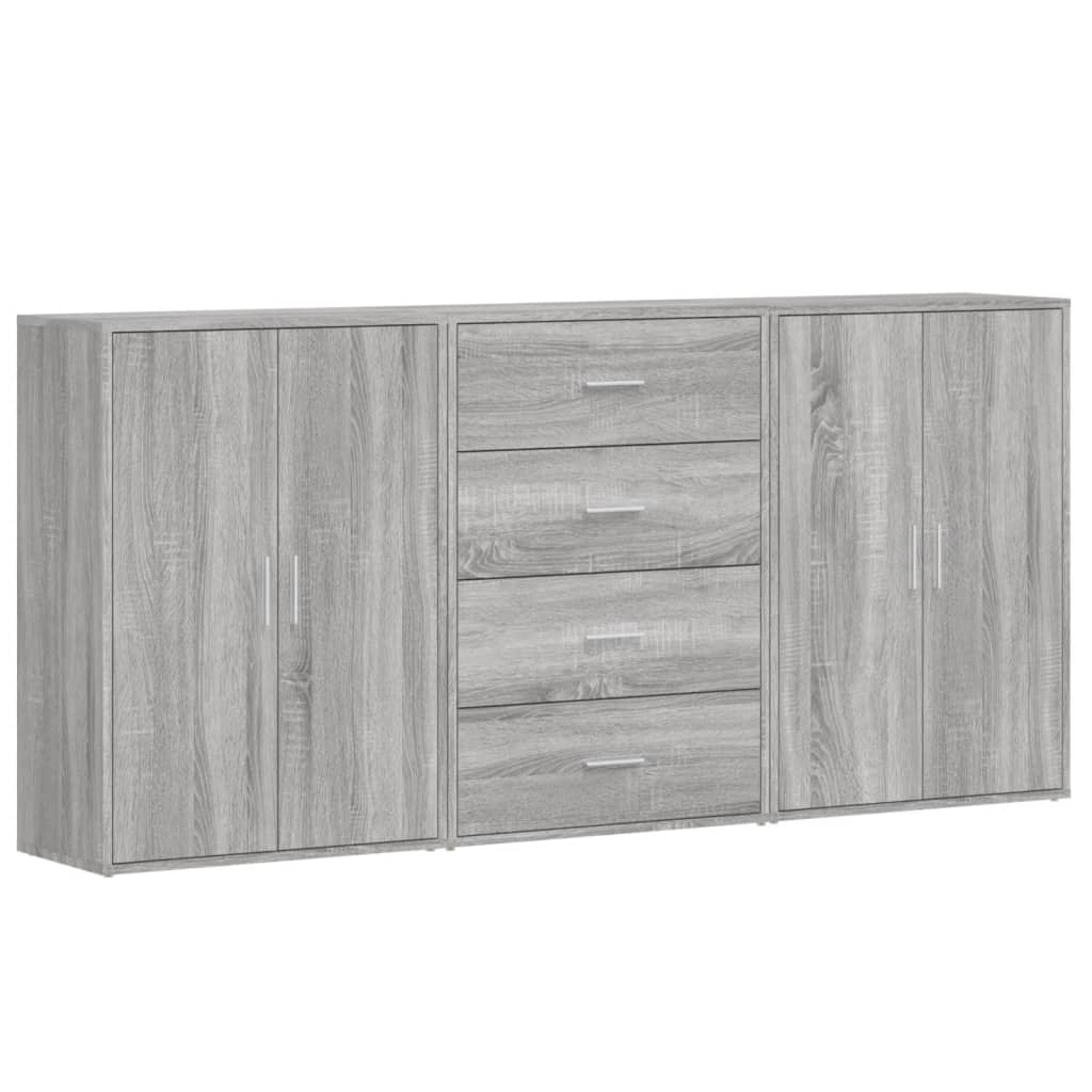 Dressoirs 3 st 60x31x84 cm bewerkt hout grijs sonoma eikenkleur is nu te koop bij PeponiXL, paradijselijk wonen!