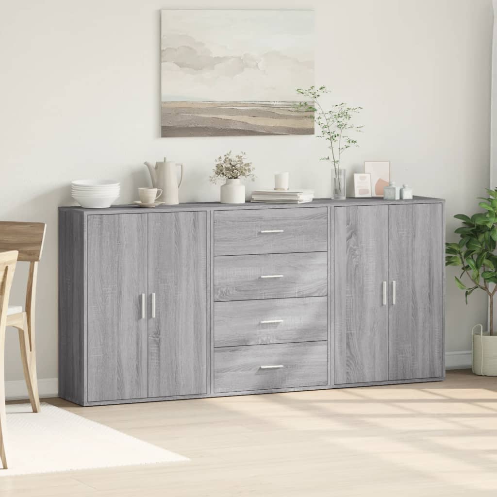 Dressoirs 3 st 60x31x84 cm bewerkt hout grijs sonoma eikenkleur is nu te koop bij PeponiXL, paradijselijk wonen!