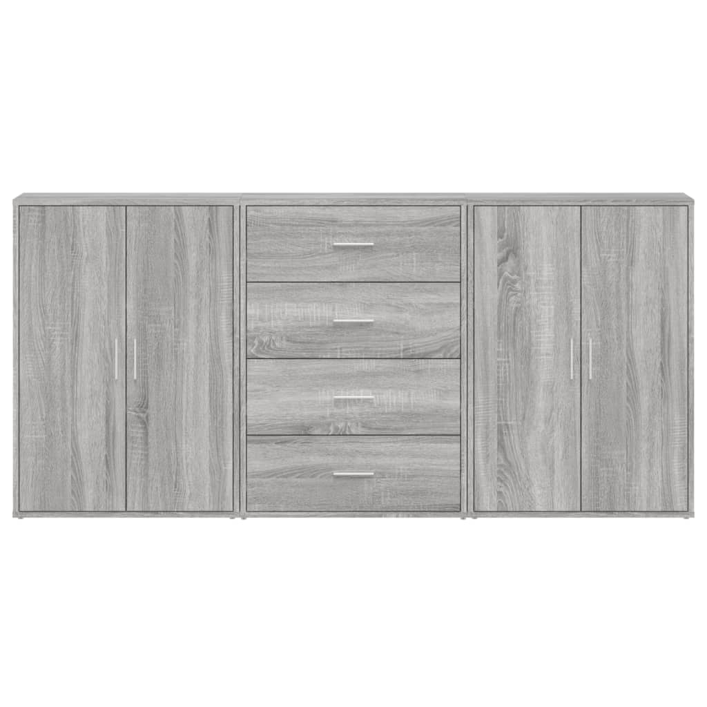 Dressoirs 3 st 60x31x84 cm bewerkt hout grijs sonoma eikenkleur is nu te koop bij PeponiXL, paradijselijk wonen!