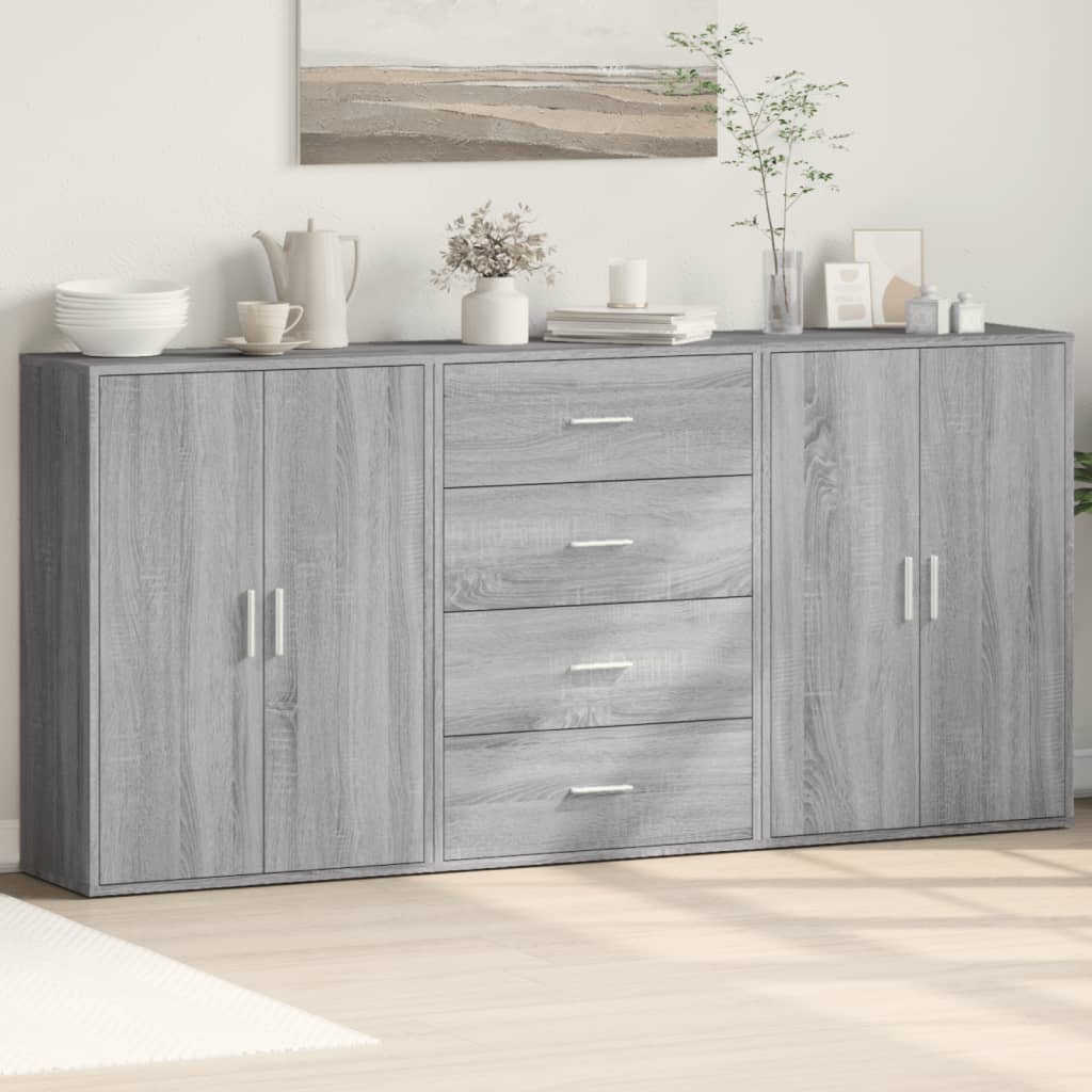 Dressoirs 3 st 60x31x84 cm bewerkt hout grijs sonoma eikenkleur is nu te koop bij PeponiXL, paradijselijk wonen!
