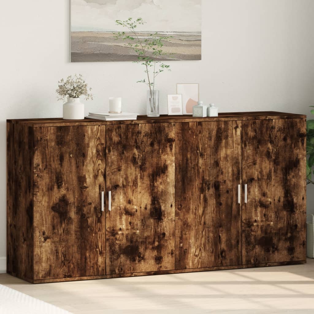 Dressoirs 2 st 79x38x80 cm bewerkt hout gerookt eikenkleurig is nu te koop bij PeponiXL, paradijselijk wonen!