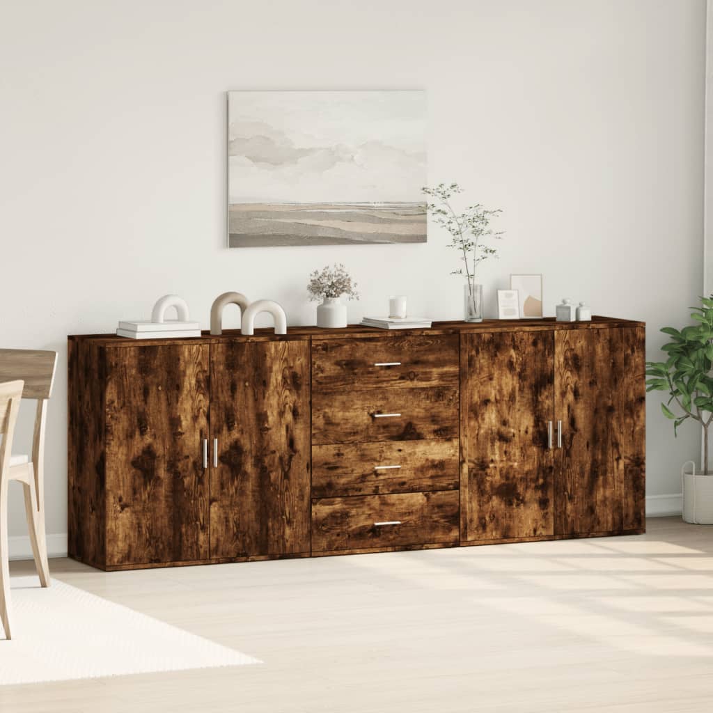 Dressoirs 3 st bewerkt hout gerookt eikenkleurig is nu te koop bij PeponiXL, paradijselijk wonen!