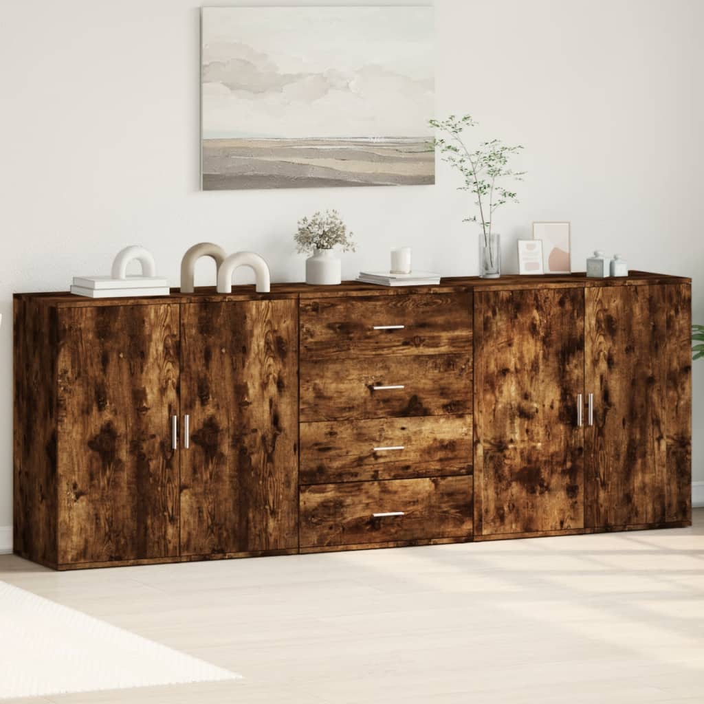 Dressoirs 3 st bewerkt hout gerookt eikenkleurig is nu te koop bij PeponiXL, paradijselijk wonen!