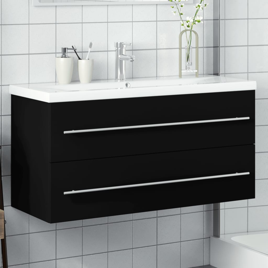 Wastafelkast met ingebouwde wasbak zwart is nu te koop bij PeponiXL, paradijselijk wonen!