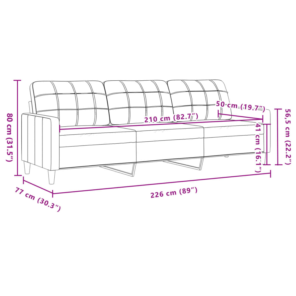 Driezitsbank 210 cm stof lichtgrijs is nu te koop bij PeponiXL, paradijselijk wonen!