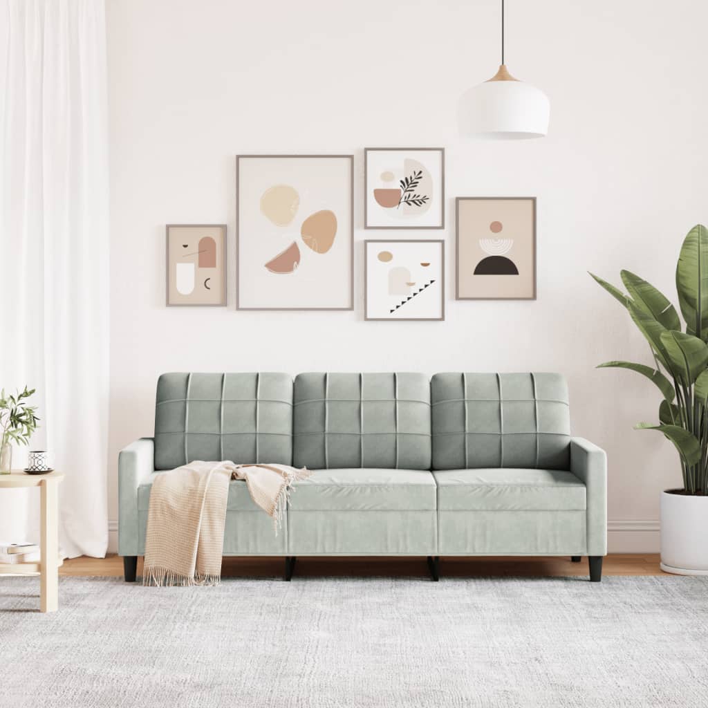 Driezitsbank 180 cm fluweel lichtgrijs is nu te koop bij PeponiXL, paradijselijk wonen!