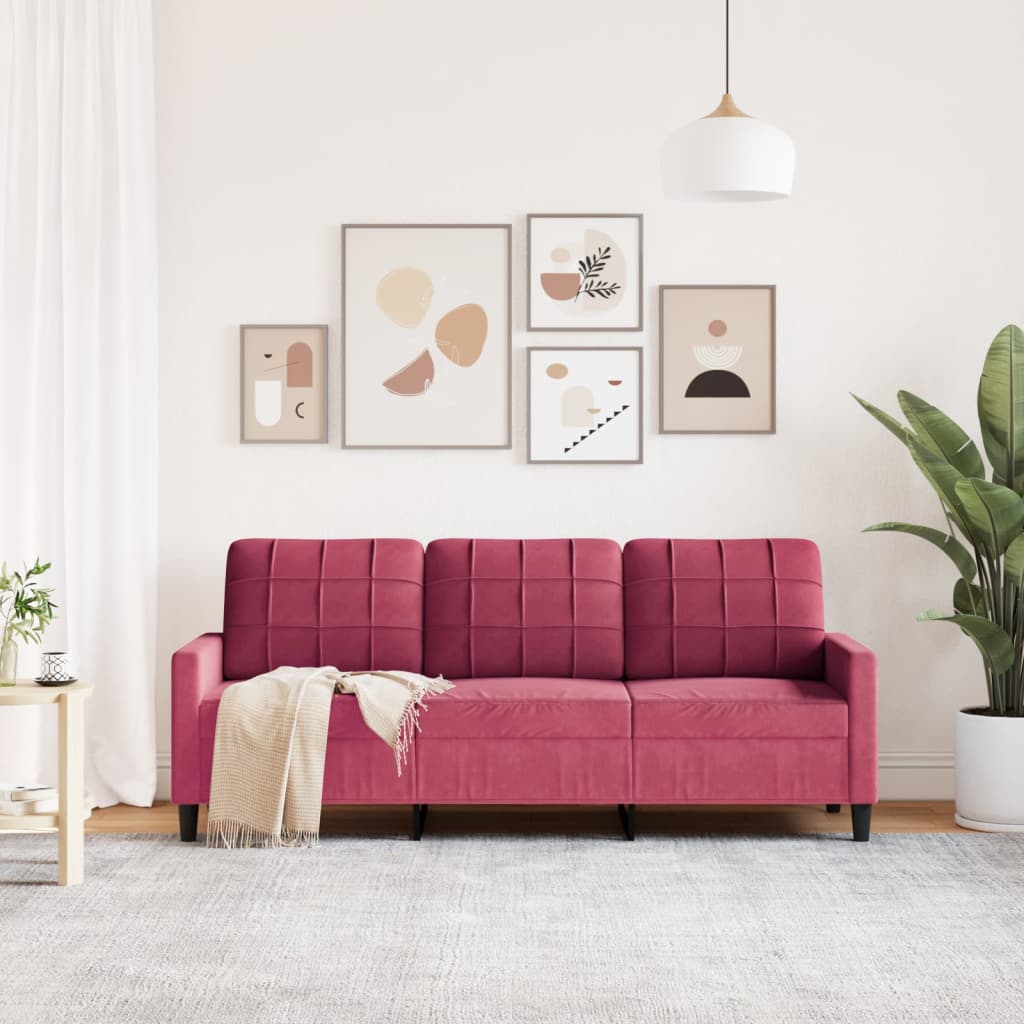 Driezitsbank 180 cm fluweel wijnrood is nu te koop bij PeponiXL, paradijselijk wonen!