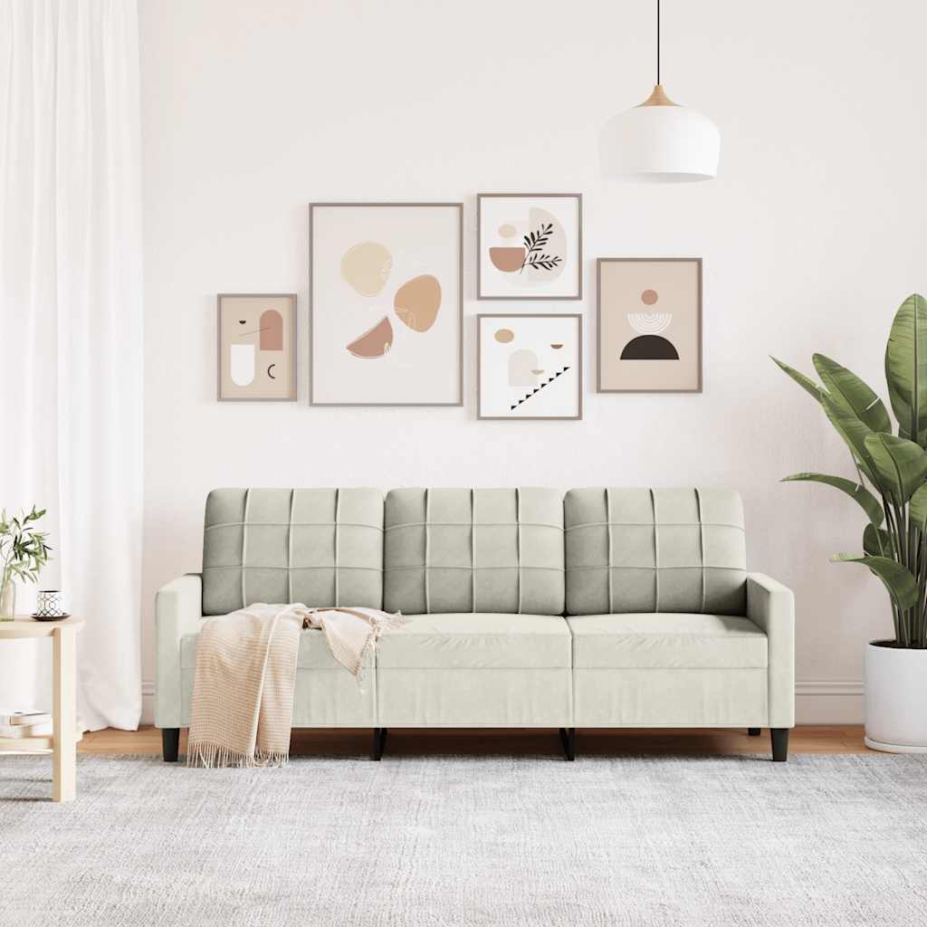 Driezitsbank 180 cm fluweel crèmekleurig is nu te koop bij PeponiXL, paradijselijk wonen!