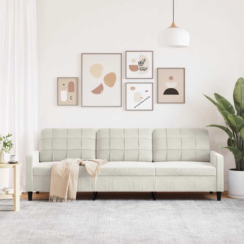 Driezitsbank 210 cm fluweel crèmekleurig is nu te koop bij PeponiXL, paradijselijk wonen!