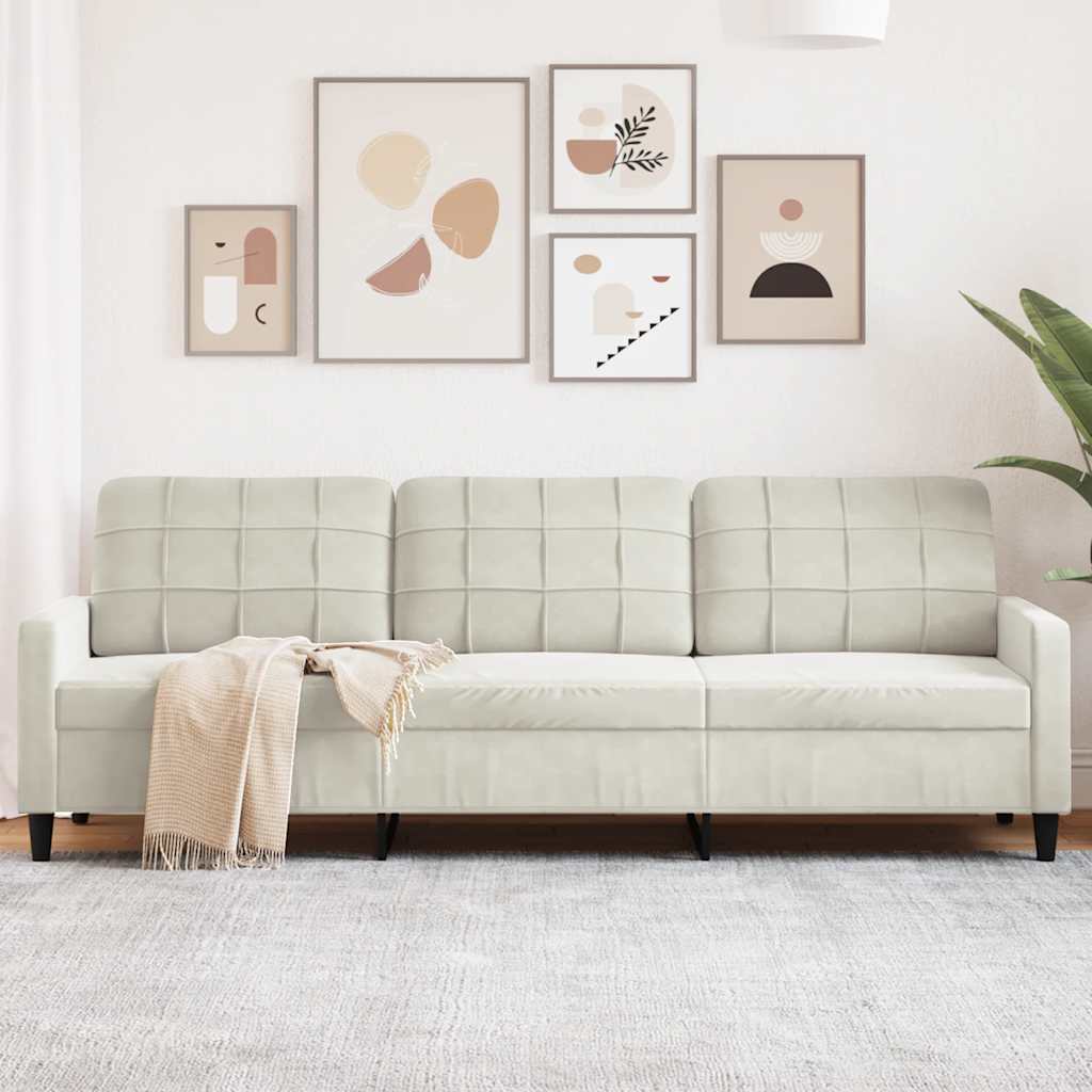 Driezitsbank 210 cm fluweel crèmekleurig is nu te koop bij PeponiXL, paradijselijk wonen!