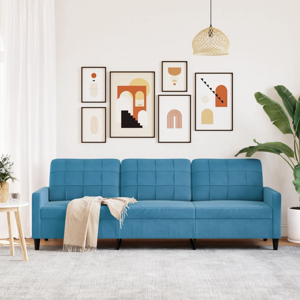 Driezitsbank 210 cm fluweel blauw is nu te koop bij PeponiXL, paradijselijk wonen!