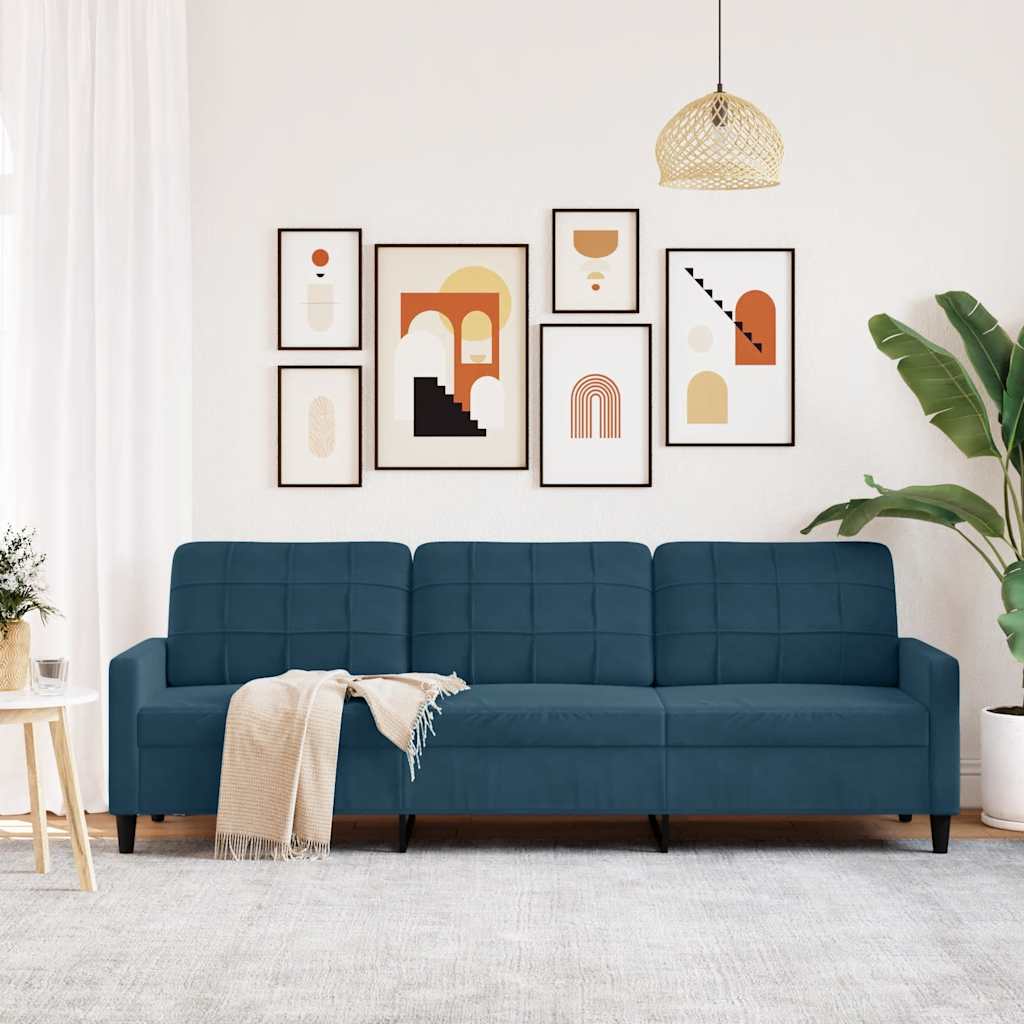 Driezitsbank 210 cm fluweel blauw is nu te koop bij PeponiXL, paradijselijk wonen!