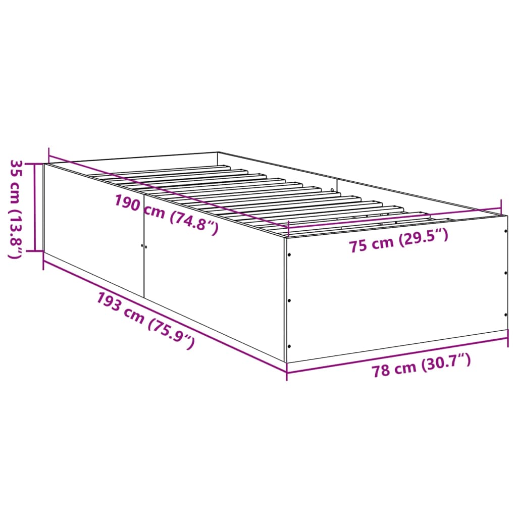 Bedframe bewerkt hout betongrijs 75x190 cm is nu te koop bij PeponiXL, paradijselijk wonen!