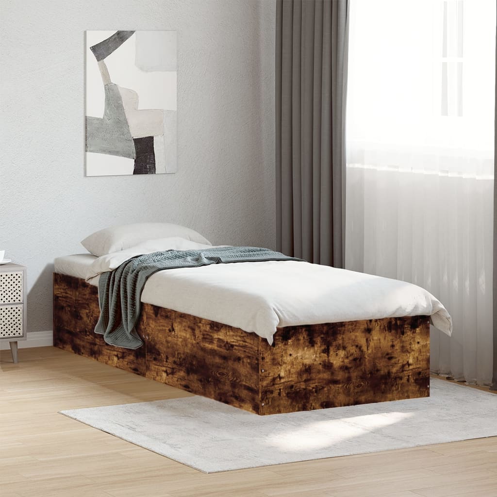 Bedframe zonder matras hout gerookt eikenkleurig 75x190 cm is nu te koop bij PeponiXL, paradijselijk wonen!