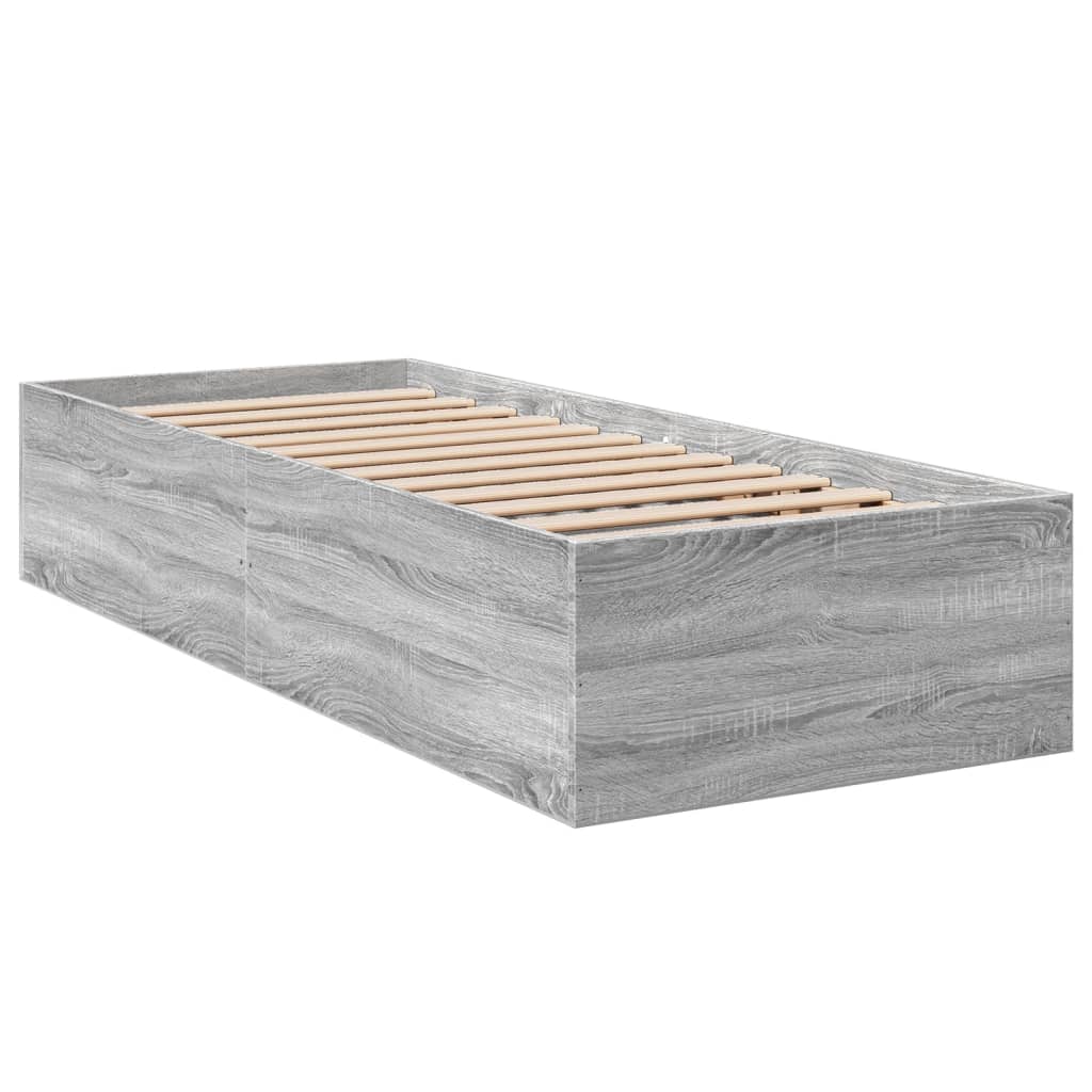 Bedframe bewerkt hout grijs sonoma eikenkleurig 75x190 cm is nu te koop bij PeponiXL, paradijselijk wonen!