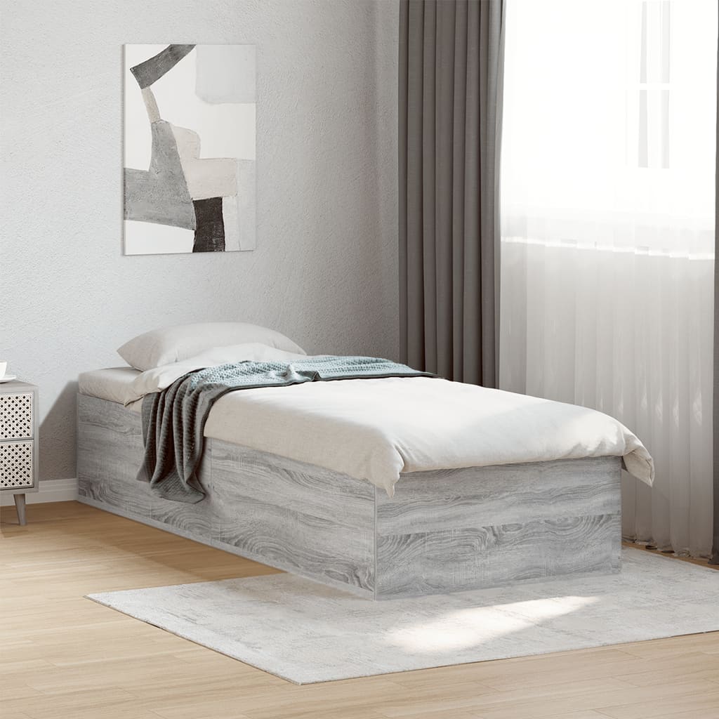 Bedframe bewerkt hout grijs sonoma eikenkleurig 75x190 cm is nu te koop bij PeponiXL, paradijselijk wonen!
