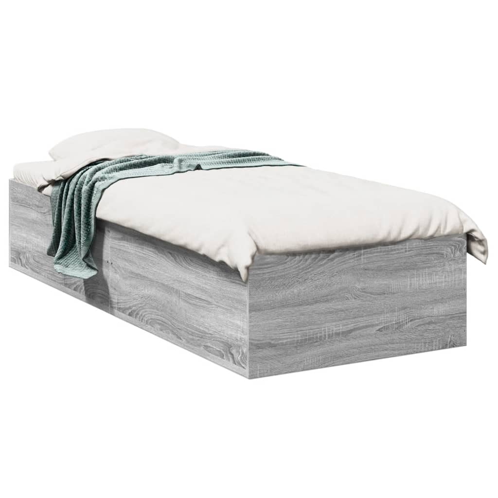 Bedframe bewerkt hout grijs sonoma eikenkleurig 75x190 cm is nu te koop bij PeponiXL, paradijselijk wonen!
