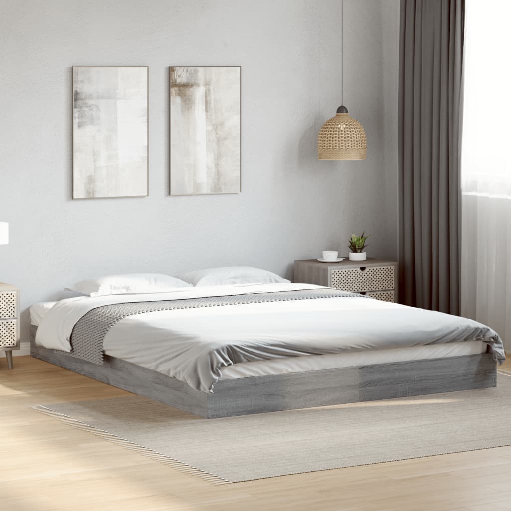 Bedframe zonder matras 160x200 cm spaanplaat grijs Sonoma is nu te koop bij PeponiXL, paradijselijk wonen!