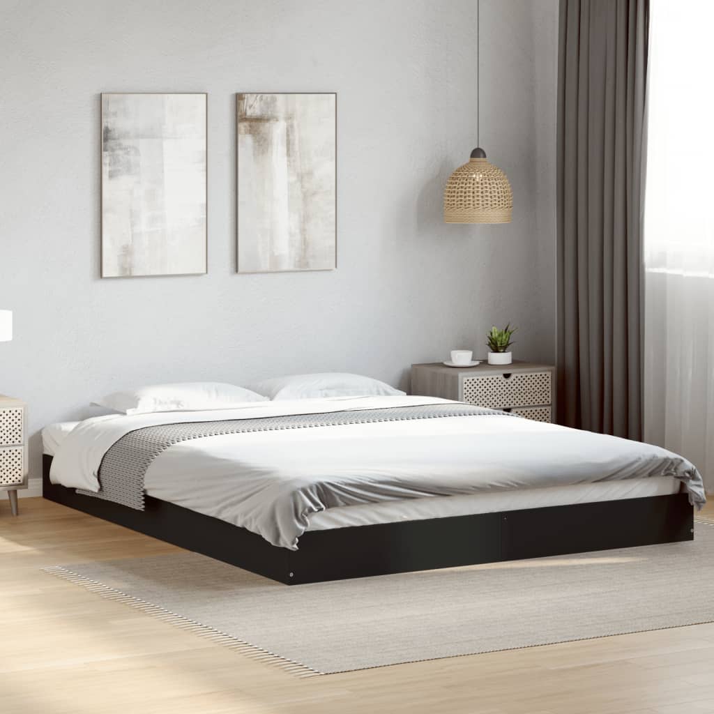 Bedframe bewerkt hout zwart 150x200 cm is nu te koop bij PeponiXL, paradijselijk wonen!