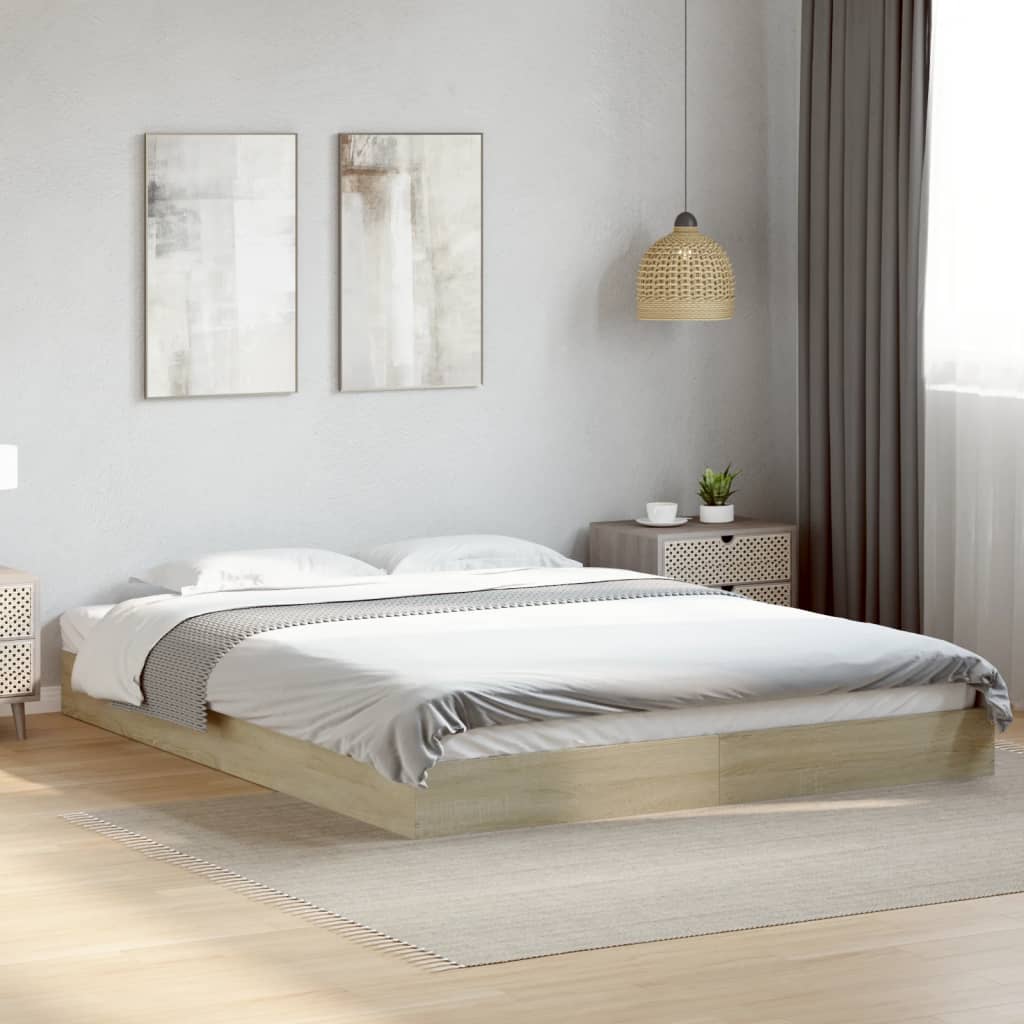 Bedframe zonder matras hout sonoma eikenkleurig 150x200 cm is nu te koop bij PeponiXL, paradijselijk wonen!