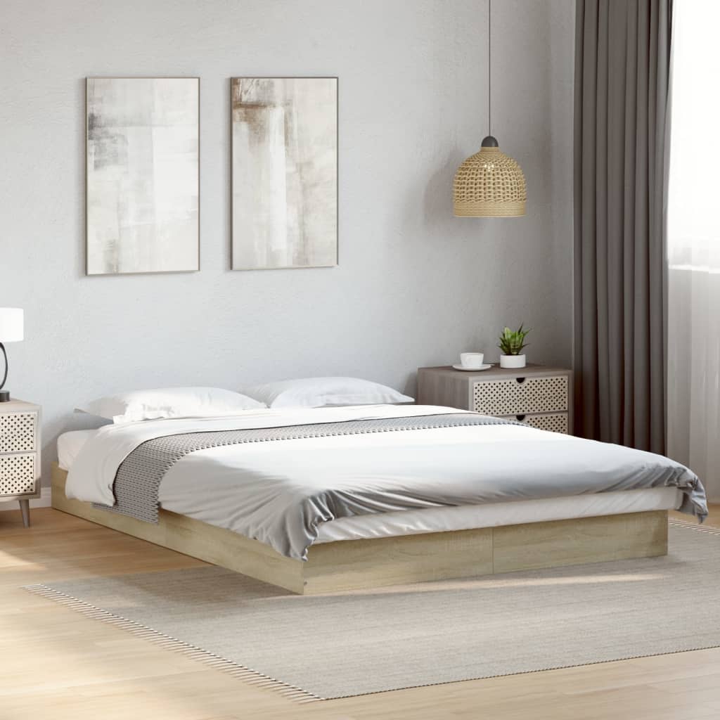 Bedframe zonder matras hout sonoma eikenkleurig 140x200 cm is nu te koop bij PeponiXL, paradijselijk wonen!