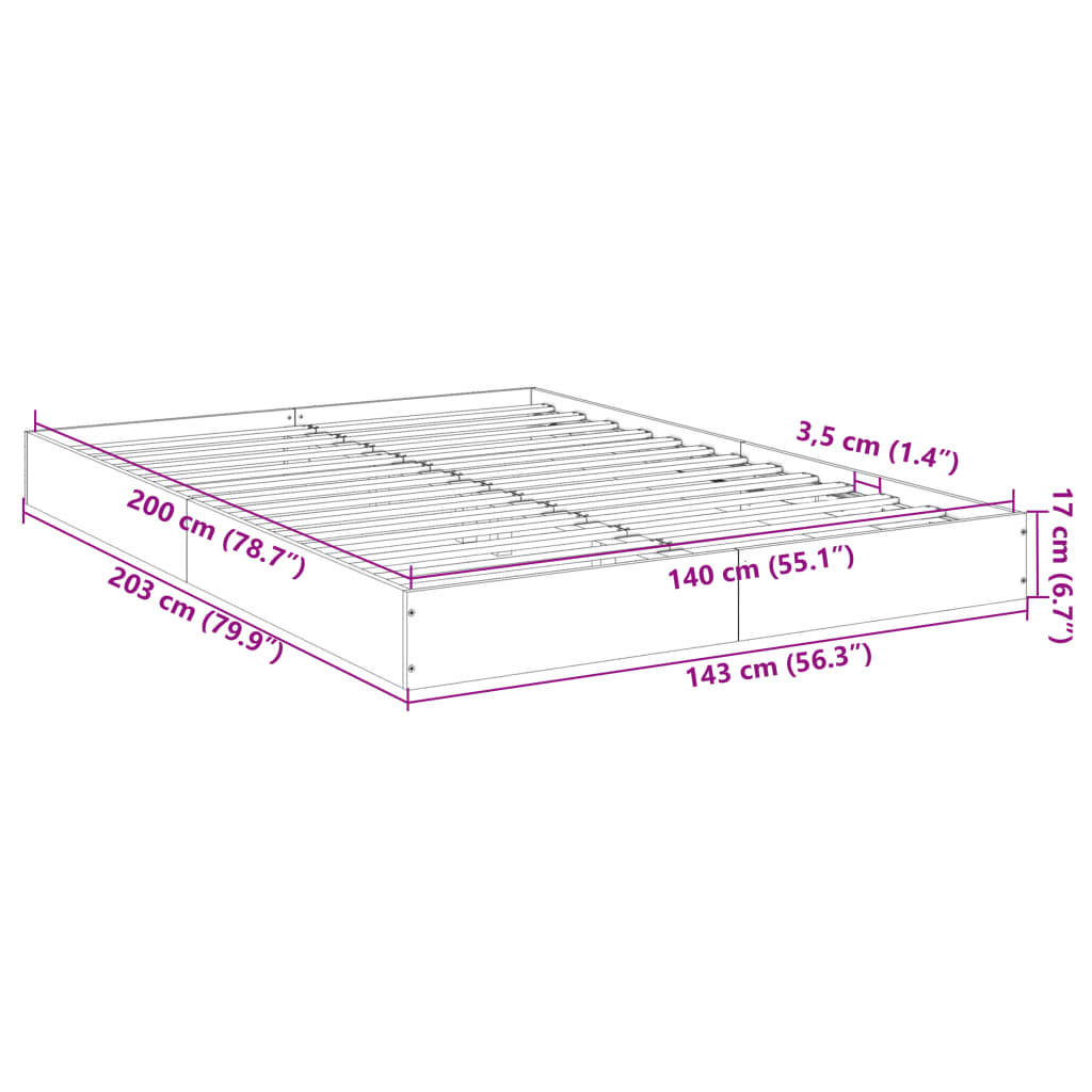 Bedframe bewerkt hout betongrijs 140x200 cm is nu te koop bij PeponiXL, paradijselijk wonen!