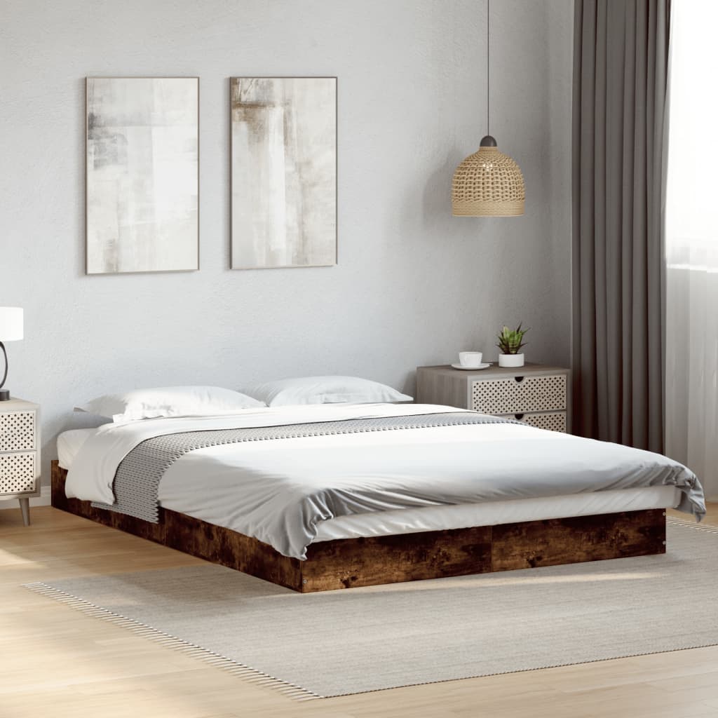 Bedframe zonder matras hout gerookt eikenkleurig 140x200 cm is nu te koop bij PeponiXL, paradijselijk wonen!