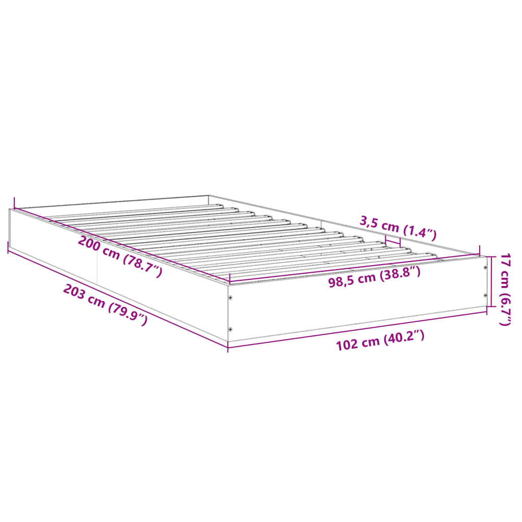 Bedframe zonder matras hout sonoma eikenkleurig 100x200 cm is nu te koop bij PeponiXL, paradijselijk wonen!