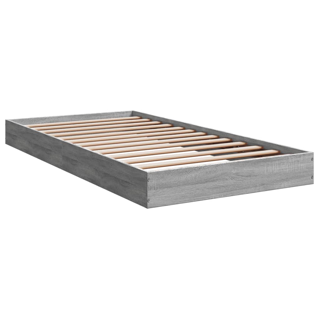 Bedframe bewerkt hout grijs sonoma eikenkleurig 100x200 cm is nu te koop bij PeponiXL, paradijselijk wonen!