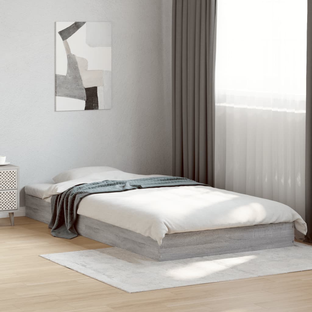 Bedframe bewerkt hout grijs sonoma eikenkleurig 100x200 cm is nu te koop bij PeponiXL, paradijselijk wonen!