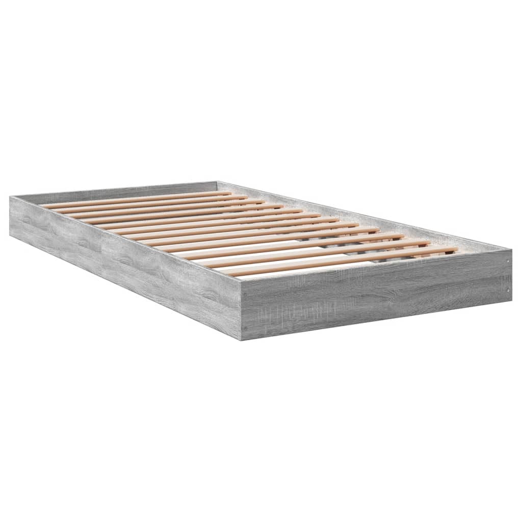 Bedframe bewerkt hout grijs sonoma eikenkleurig 100x200 cm is nu te koop bij PeponiXL, paradijselijk wonen!
