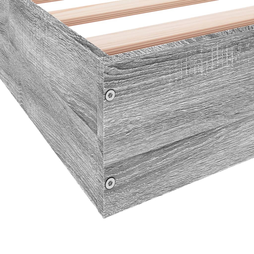 Bedframe bewerkt hout grijs sonoma eikenkleurig 100x200 cm is nu te koop bij PeponiXL, paradijselijk wonen!