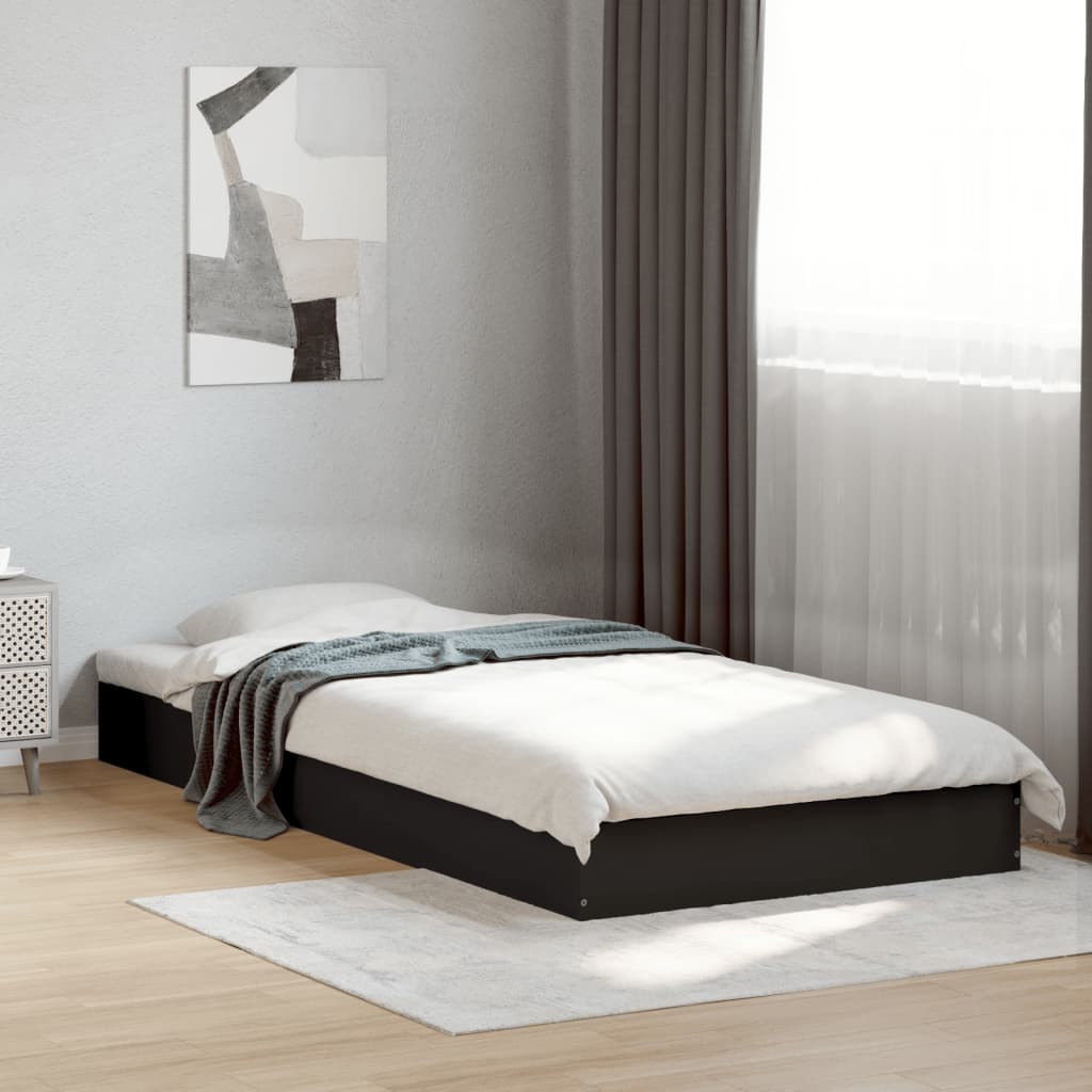 Bedframe bewerkt hout zwart 75x190 cm is nu te koop bij PeponiXL, paradijselijk wonen!