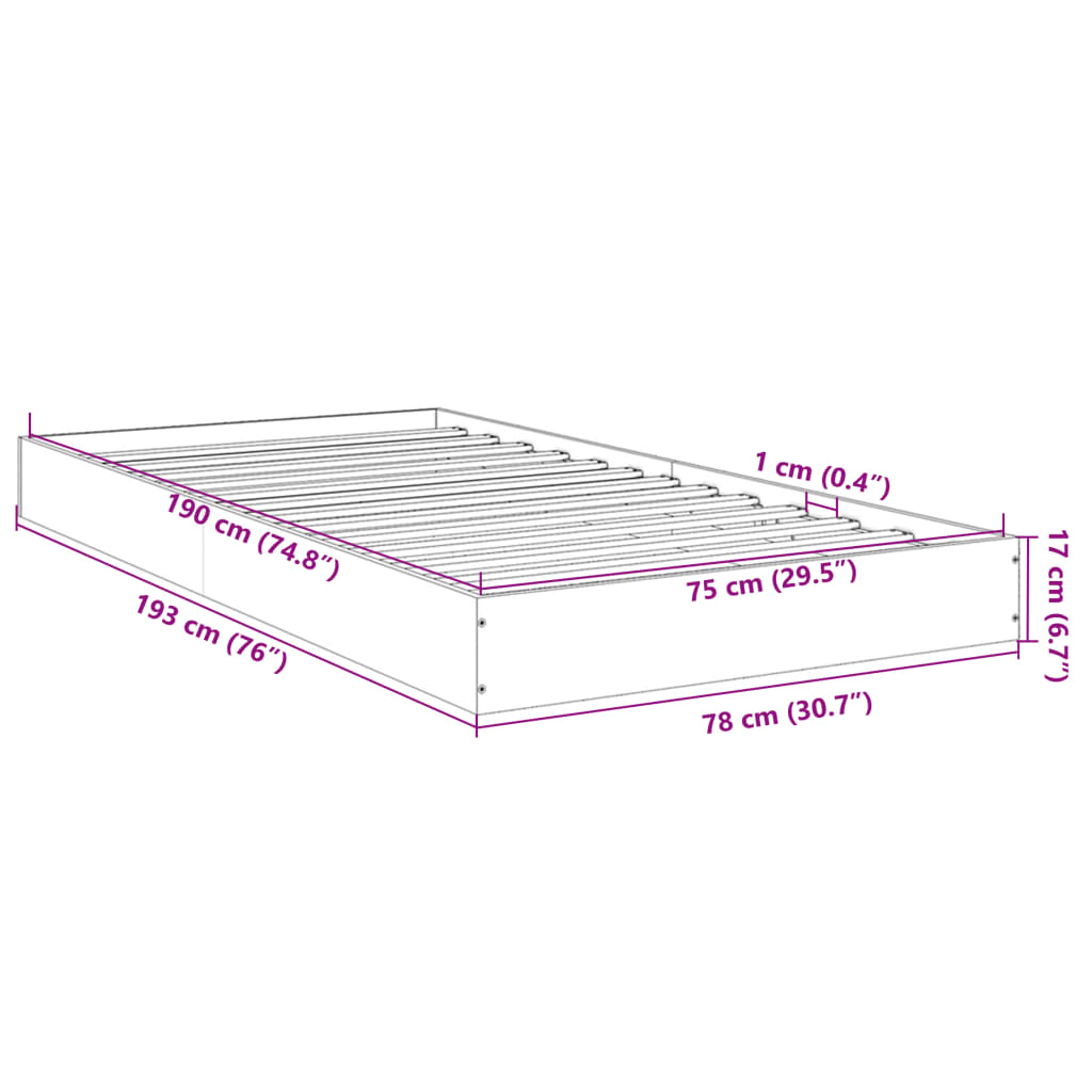 Bedframe zonder matras hout sonoma eikenkleurig 75x190 cm is nu te koop bij PeponiXL, paradijselijk wonen!