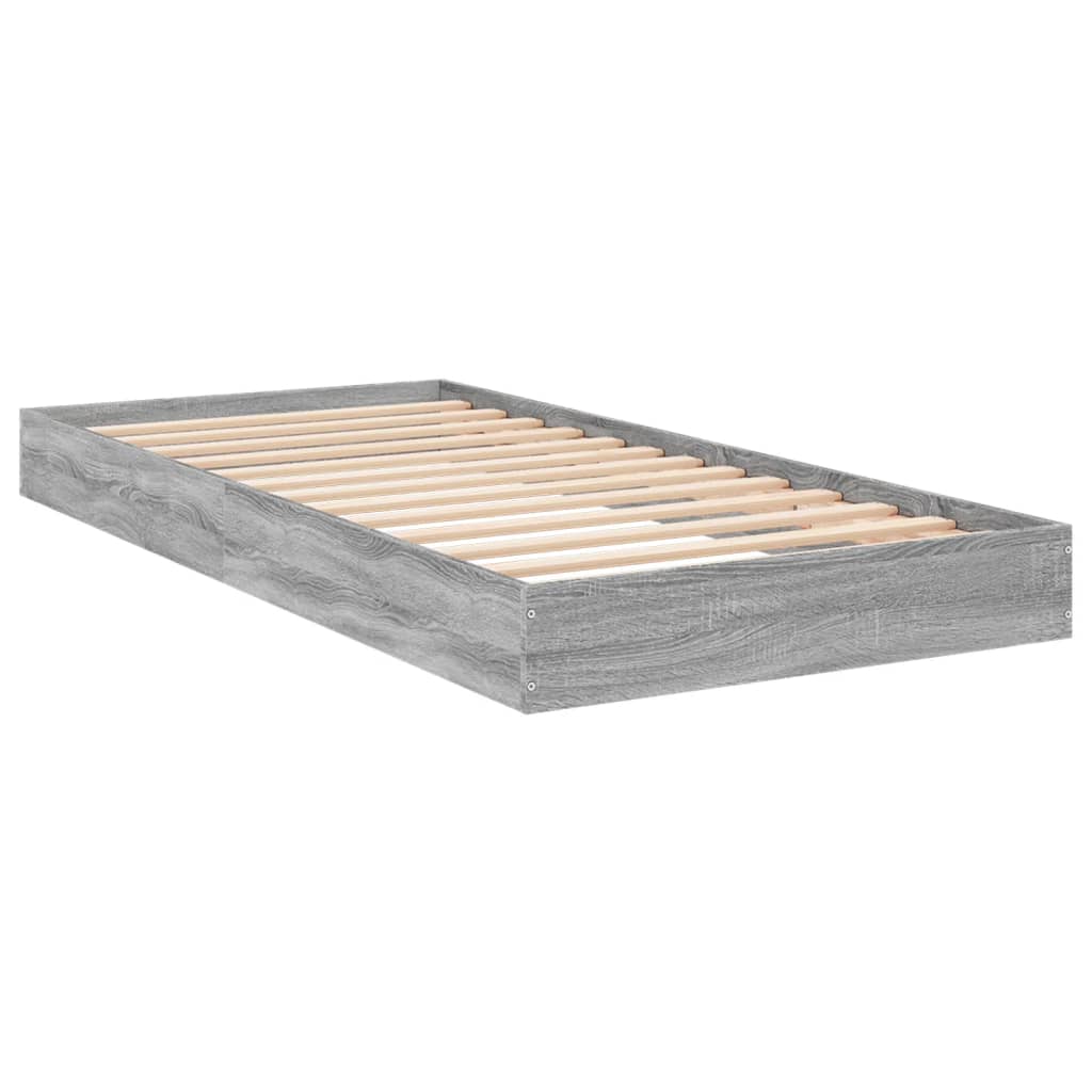 Bedframe bewerkt hout grijs sonoma eikenkleurig 75x190 cm is nu te koop bij PeponiXL, paradijselijk wonen!