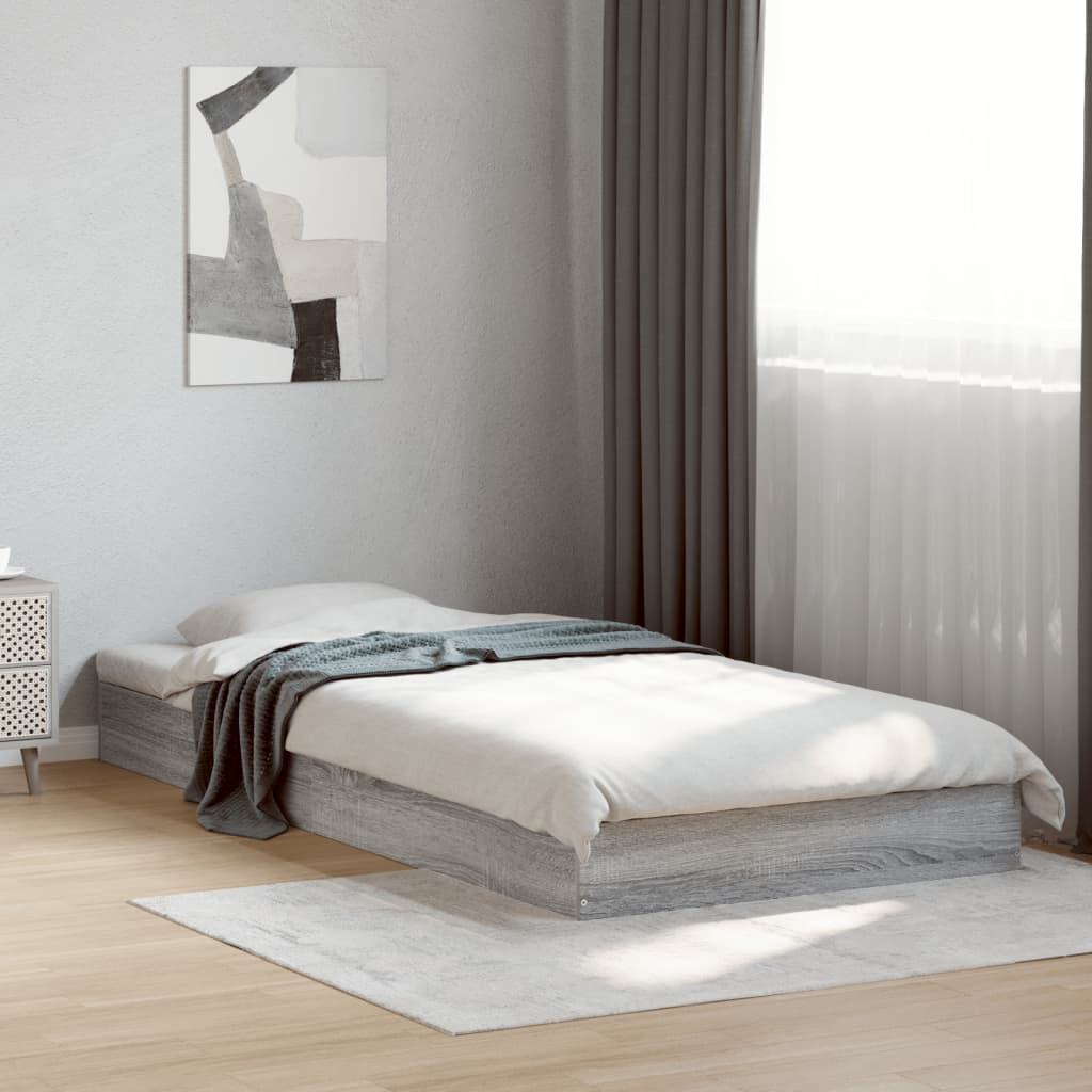 Bedframe bewerkt hout grijs sonoma eikenkleurig 75x190 cm is nu te koop bij PeponiXL, paradijselijk wonen!