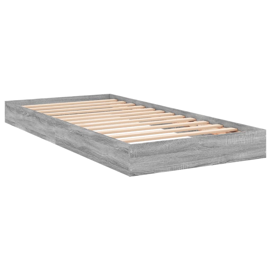 Bedframe bewerkt hout grijs sonoma eikenkleurig 75x190 cm is nu te koop bij PeponiXL, paradijselijk wonen!