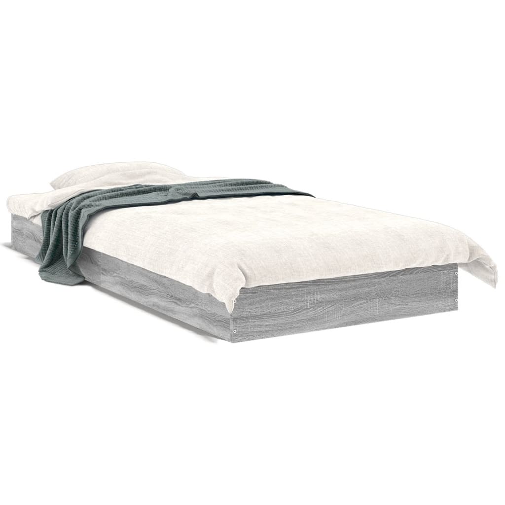 Bedframe bewerkt hout grijs sonoma eikenkleurig 75x190 cm is nu te koop bij PeponiXL, paradijselijk wonen!